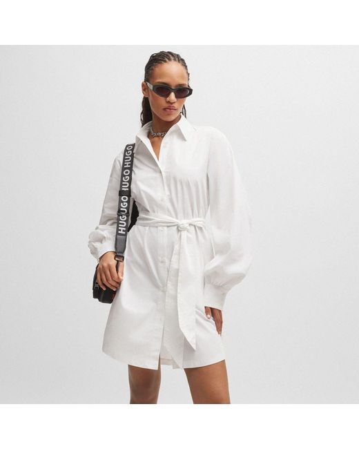 HUGO White Kaisanna Relaxed-Fit Shirt Dress