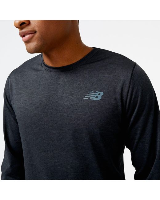 New Balance Blue Tenacity Long Sleeve T-shirt In Black Poly Knit for men