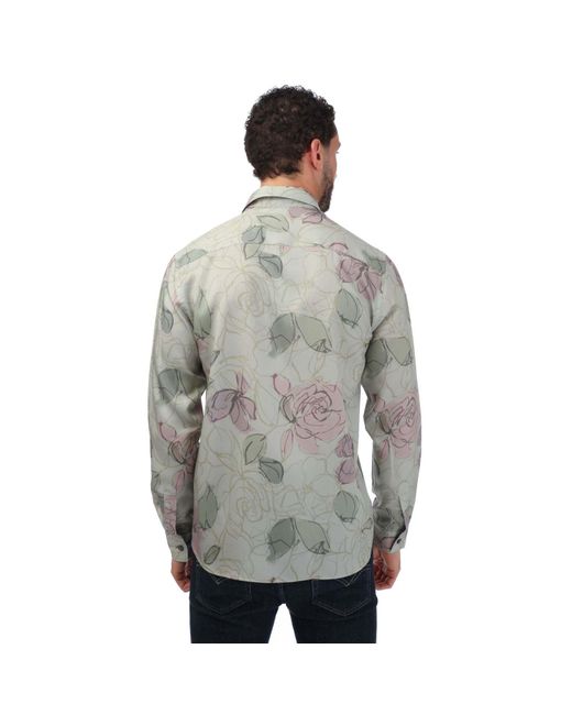 Ted Baker Gray Bobbio Long Sleeve Floral Print Shirt for men