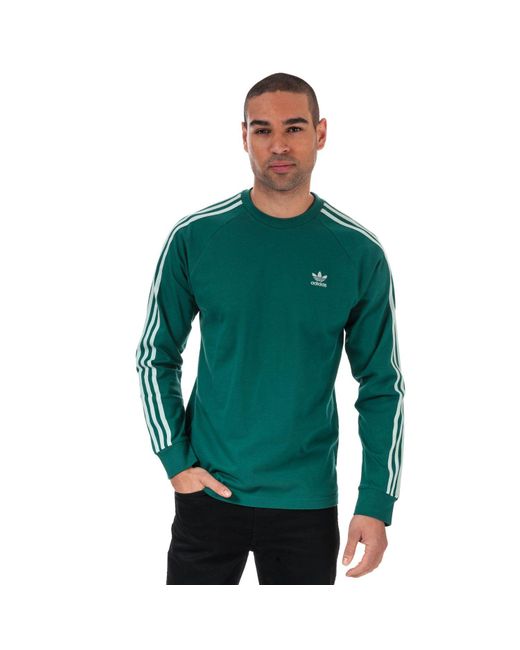 Adidas Originals Green 3-stripes Long Sleeve T-shirt for men