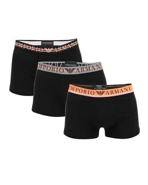 Armani Black 3 Pack Mixed Waistband Boxer Trunks for men