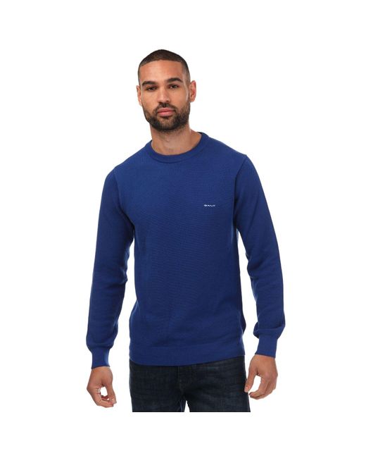 Gant Blue Cotton Pique Crew Neck Sweatshirt for men