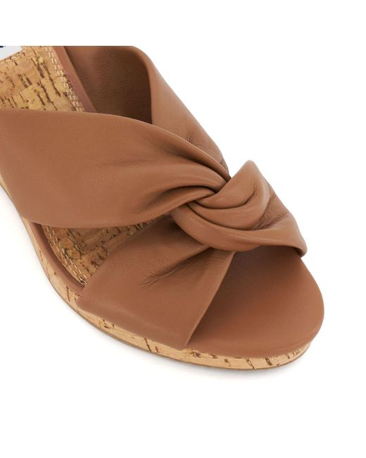 Dune Brown Kacee Twist Knot Wedge Mule Sandals Size 3