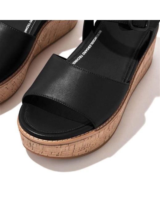 Fitflop Black Eloise Leather Back-strap Wedge Sandals