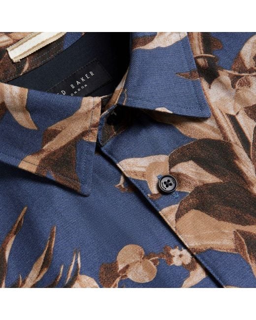 Ted Baker Blue Belmar Short Sleeve Linen Blend Shirt for men