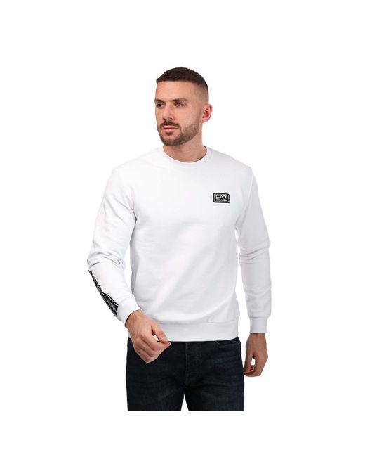 EA7 White Small Logo Crew Neck Sweatshirt for men