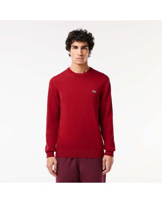 Lacoste Red Monochrome Cotton Crewneck Sweatshirt for men