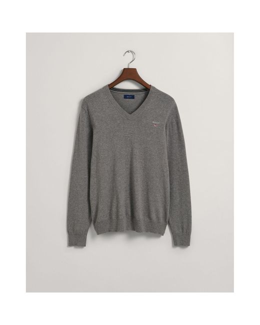 Gant Gray Classic Cotton V-neck Sweatshirt for men