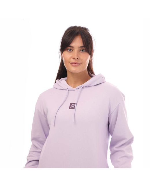 Timberland Purple Ladies Stacked Logo Loop Back Hoodie