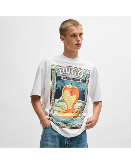 HUGO Blue Dicobri Graphic Print T-Shirt for men