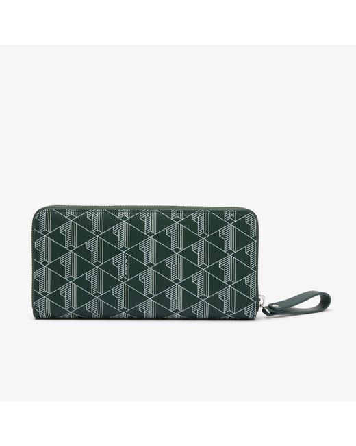 Lacoste Green Monogram Print Zip Wallet