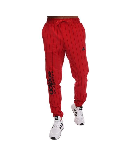 Adidas Red Pinstripe Fleece Joggers for men
