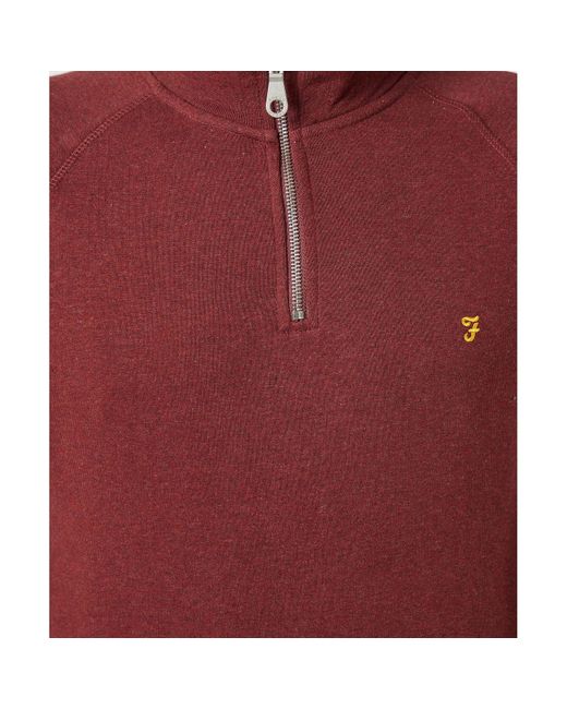 Farah Red Jim Cotton Quarter Zip Sweatshirt for men
