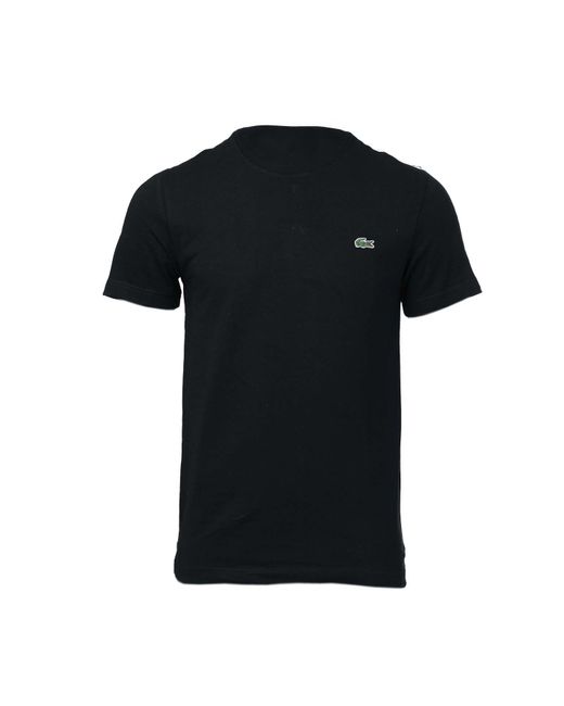 Lacoste Black Crew Neck Print Striped Cotton T-shirt for men