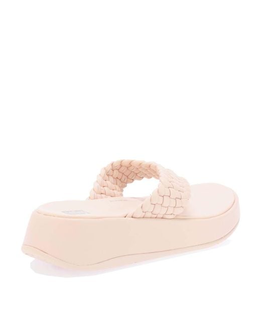 Fitflop Pink F-mode Leather Flatform Toe-post Sandals
