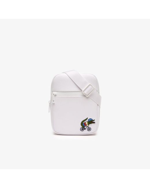 Lacoste White Netflix Croc Print Shoulder Bag for men