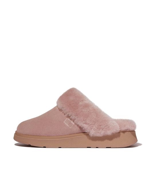 Fitflop Pink Gen-Ff Shearling Collar Suede Slippers