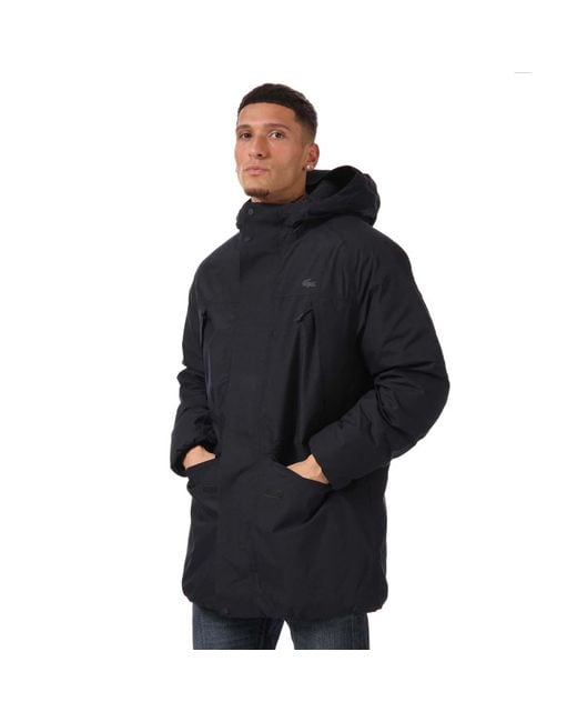 Lacoste Black Long Hood Water Repellent Quilted Parker for men