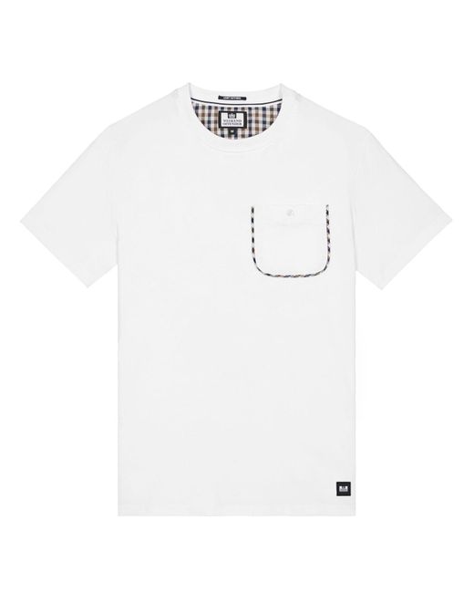 Weekend Offender White Sutton Check Detail Pocket T-Shirt for men