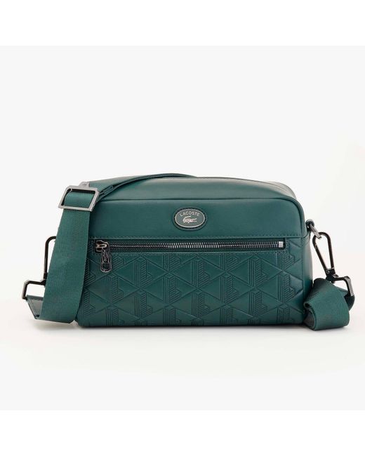Lacoste Green Leather Monogram Print Pouch for men
