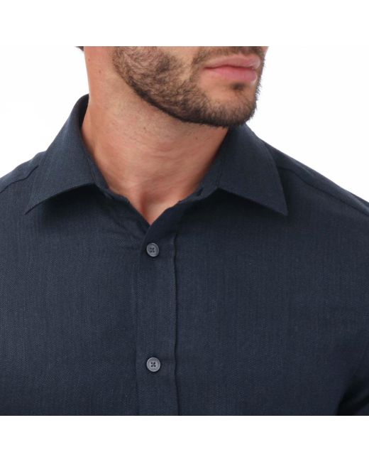 Ted Baker Blue Crotone Long Sleeve Herringbone Shirt for men