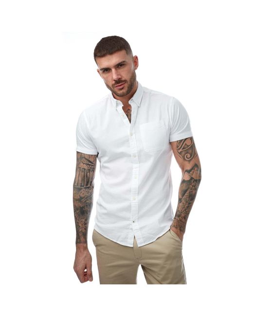 Jack & Jones White Oxford Short Sleeve Shirt for men