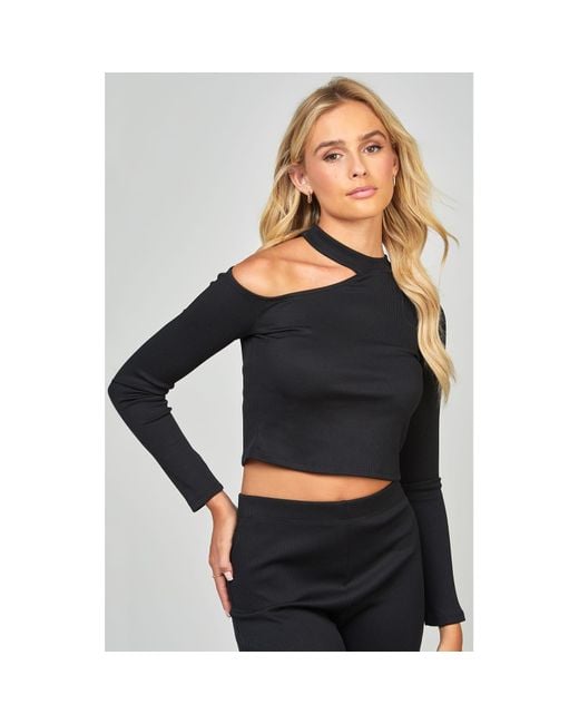 Siksilk Black Ribbed Cut-Out Long Sleeve Top