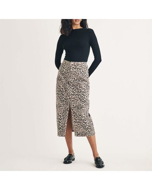 Nobody's Child Brown Nobodys Leopard Print Denim Column Midi Skirt
