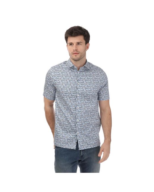 Ted Baker Blue Astun Cotton Stretch Geo Shirt for men