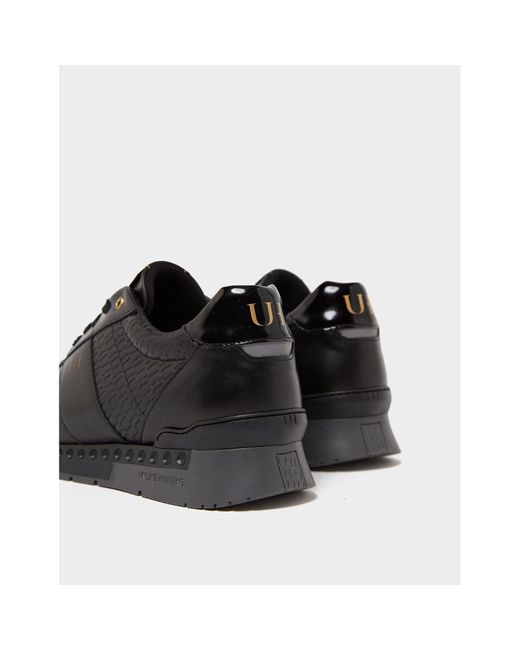 Unlike Humans Black Low Embossed Leather Trainers for men