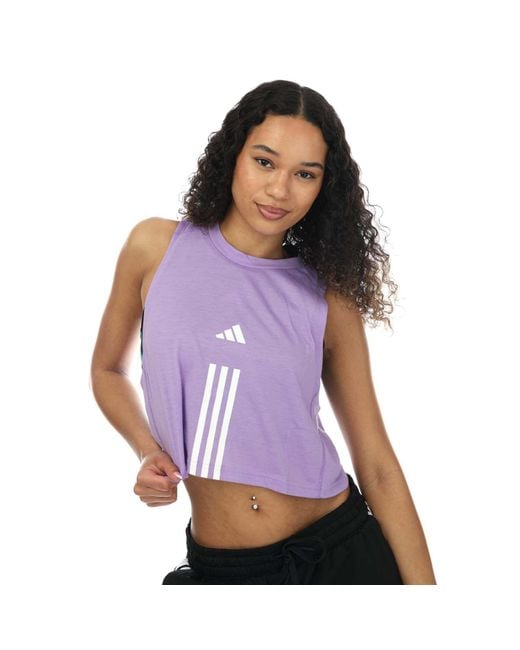 Adidas Purple Train Essentials Cotton Cropped Top