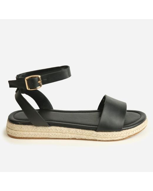 Where's That From Black Wheres Ankle Strap Raffia Low Flatform Sandals