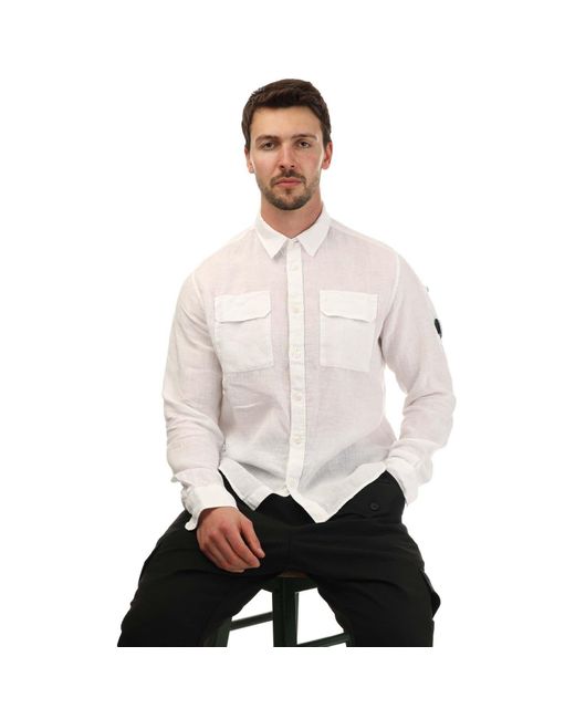 C P Company White Linen Pocket Shirt for men