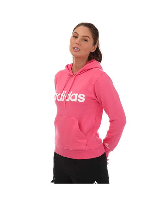 Adidas pink linear hoodie sale