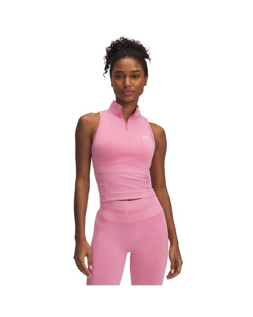 Under Armour Pink Vanish Seamless Washed Sleeveless Zip Shaded Fuchsia