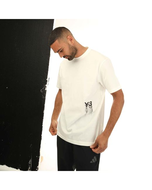 Y-3 White Graphic Short Sleeve T-shirt for men