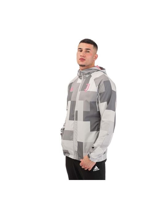 Adidas Gray Juventus Graphic Windbreaker Jacket for men