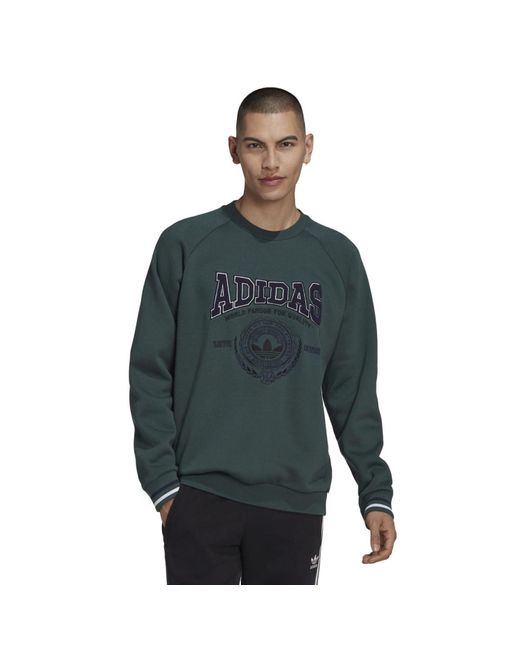 Adidas Originals Green Varsity Crew Neck Sweatshirt for men