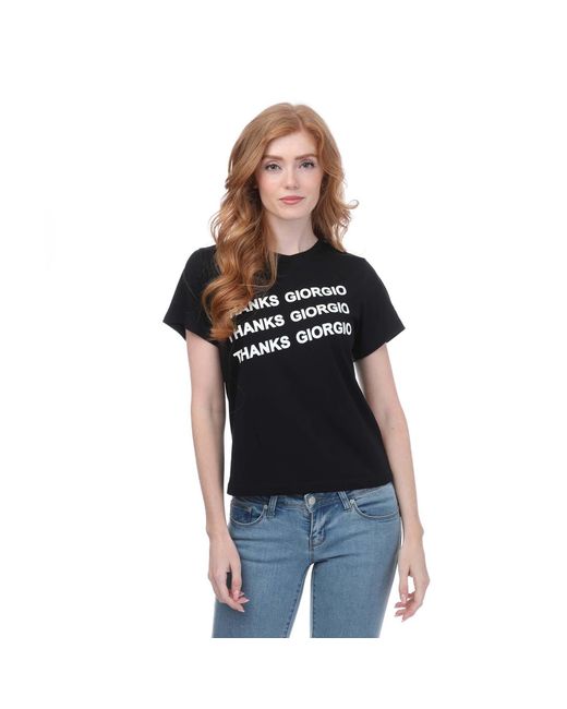 Armani Black Ladies Stacked Logo T-Shirt Cotton