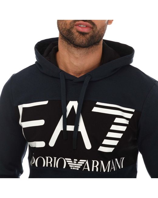 EA7 Black Large Logo Hoody for men
