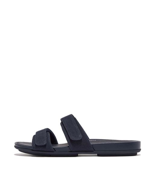 Fitflop Blue Gracie Adjustable Canvas Slide Sandals