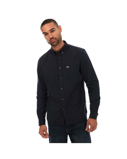 Lacoste Blue Buttoned Collar Oxford Cotton Shirt for men
