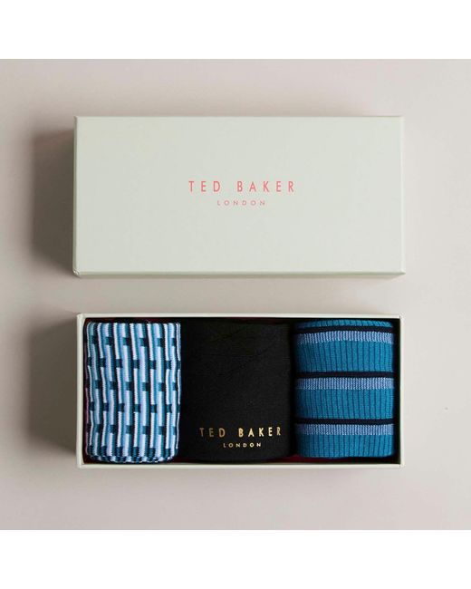 Ted Baker Blue 3 Pack Of Focus Socks for men