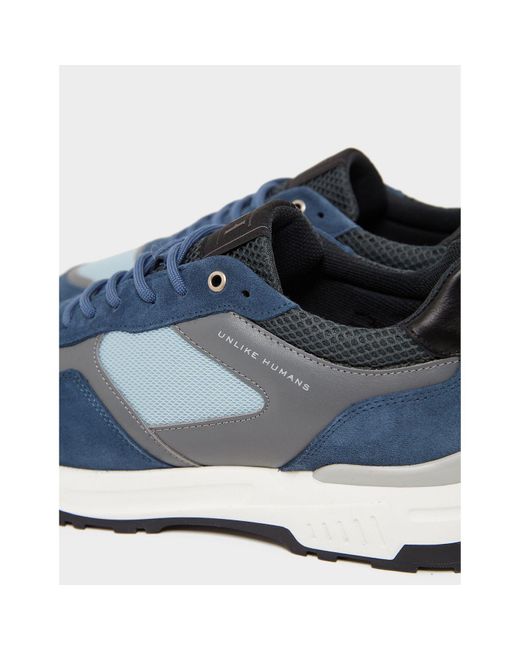 Unlike Humans Blue Trail Suede & Mesh Trainers for men
