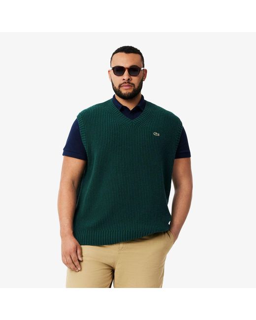Lacoste Green Carded Wool V-Neck Sweater Vest for men