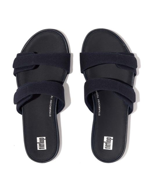 Fitflop Blue Gracie Adjustable Canvas Slide Sandals