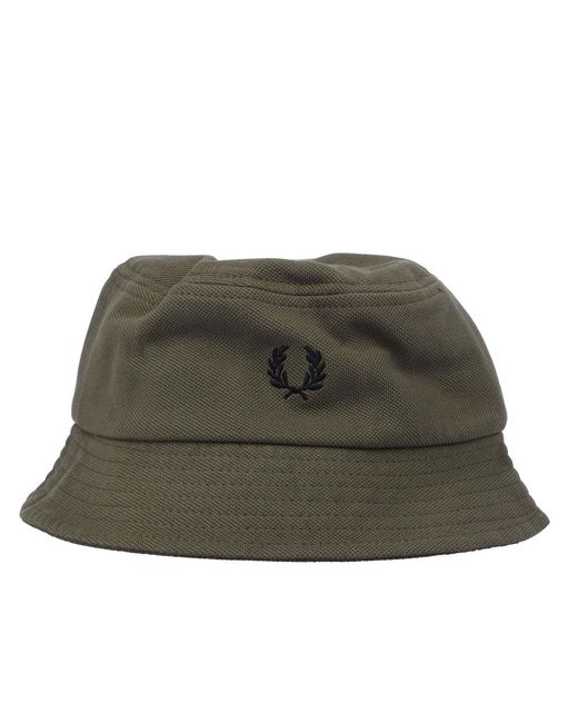 Fred Perry Green Pique Bucket Hat for men