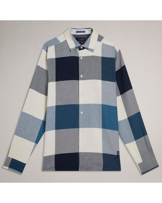 Ted Baker Blue Neetly Long Sleeve Scale Check Shirt for men