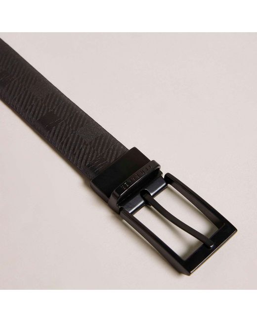 Ted Baker Black Checkinn House Check Leather Belt for men
