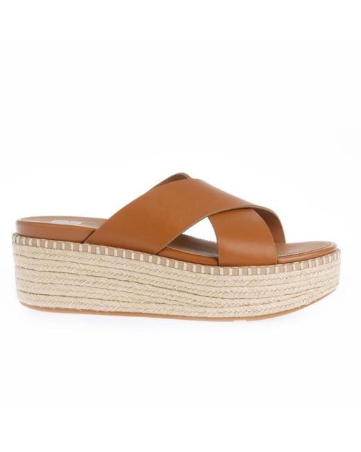 Fitflop Brown Eloise Espadrille Wedge Cross Slide Sandals